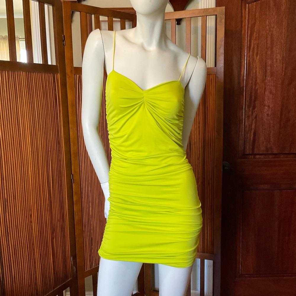 Neon Lime green ruched dress